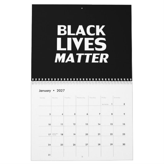 Calendrier Black Lives Matter noir blanc typographie moderne (Jan 2027)