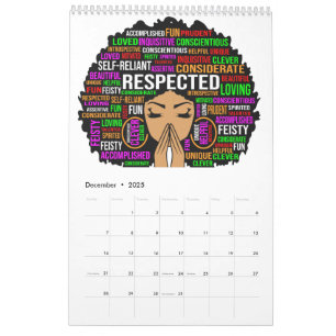 Calendrier Black Queen Melanin Femme Peau Brown Sista Magie