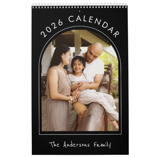 Calendrier Black White Minimalist Family Photo 2026 Monthly  (Protection)