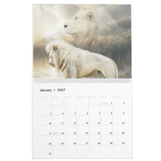 Calendrier blanc 2015 d'art de lions (Jan 2027)