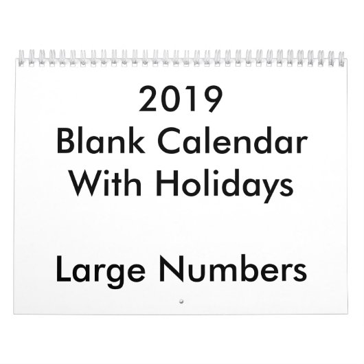 Calendrier Blanc 2019 Avec Vacances Nombres Grands (Protection)