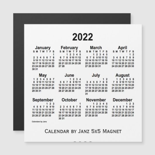 Calendrier blanc 2022 par Janz 5x5 Magnet (Devant / Derrière)