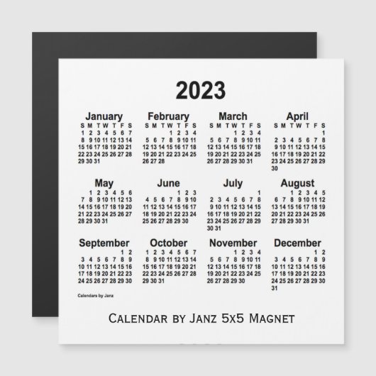 Calendrier blanc 2023 par Janz 5x5 Magnet (Devant / Derrière)