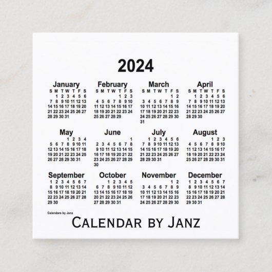 Calendrier blanc 2024 par Janz Carte de visite Car (Devant)