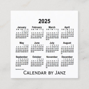 Calendrier blanc 2025 par Janz Carte de visite Car