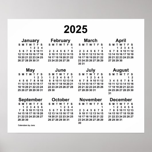 Calendrier blanc 2025 par Janz Poster (Devant)