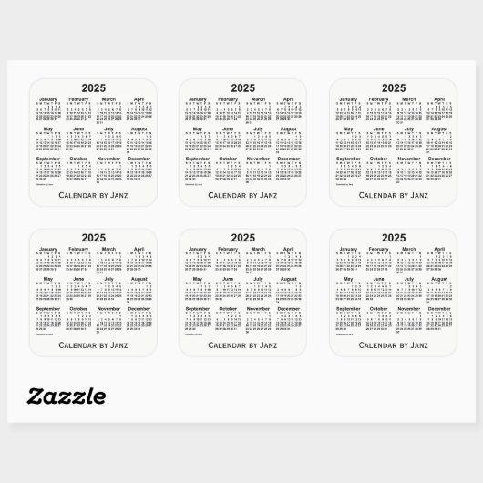 Calendrier blanc 2025 par Sticker Carré Janz (Feuille)