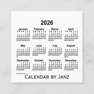 Calendrier blanc 2026 par Janz Carte de visite Car