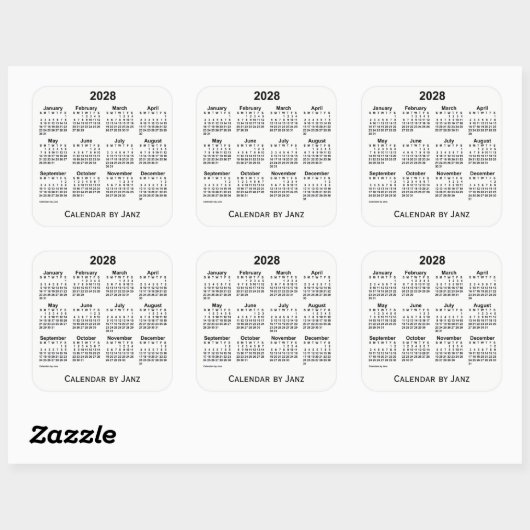 Calendrier blanc 2028 par Sticker Carré Janz (Feuille)