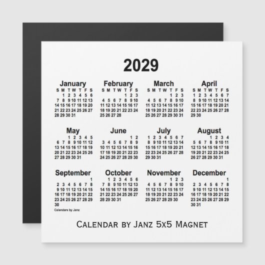 Calendrier blanc 2029 par Janz 5x5 Magnet (Devant / Derrière)