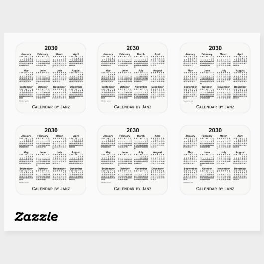 Calendrier blanc 2030 par Sticker Carré Janz (Feuille)