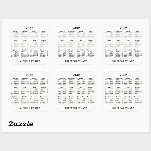 Calendrier blanc 2032 par Sticker Carré Janz (Feuille)