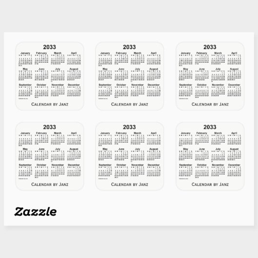 Calendrier blanc 2033 par Sticker Carré Janz (Feuille)
