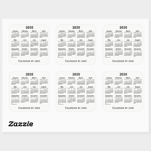 Calendrier blanc 2035 par Sticker Carré Janz (Feuille)