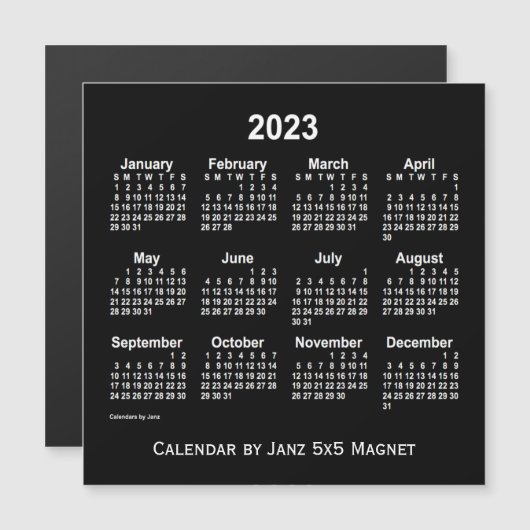 Calendrier blanc Neon 2023 par Janz 5x5 Magnet (Devant / Derrière)