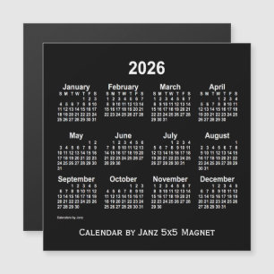Calendrier blanc Neon 2026 par Janz 5x5 Magnet