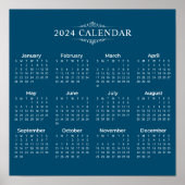 Calendrier bleu 2024 simple mais élégant | Poster (Devant)