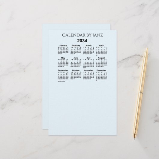 Calendrier bleu Alice 2034 par Janz Papeterie (Devant/Arrière en situation)