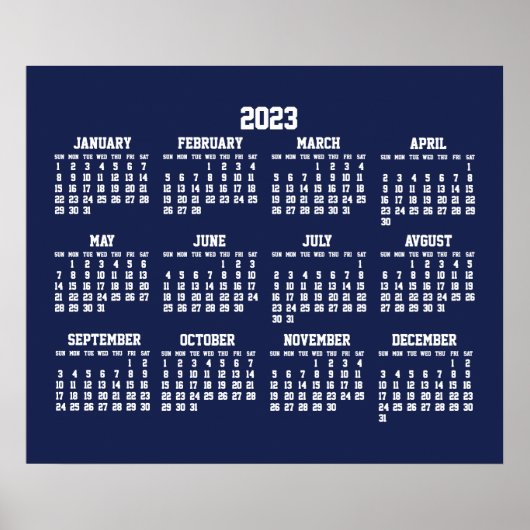 Calendrier Bleu Annuel Poster 2023 (Devant)