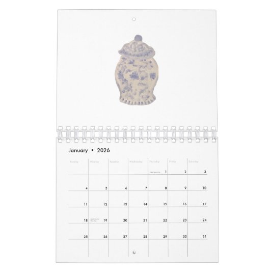 Calendrier Bleu Chinoiserie Main Peint Ginger Jar Jars (Jan 2026)