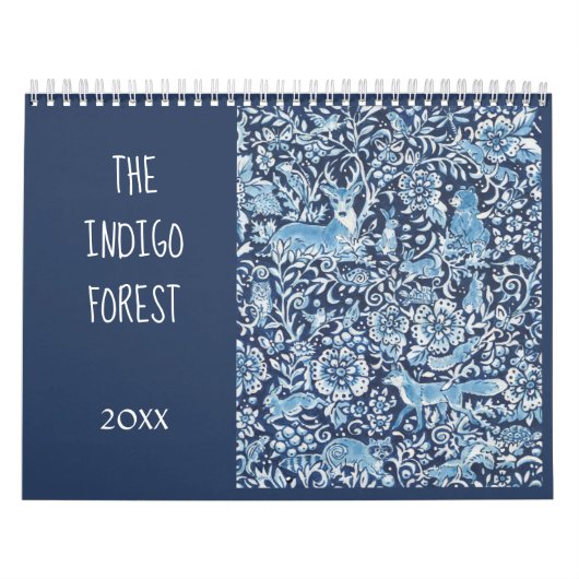 Calendrier Bleu et blanc Indigo Forest Animaux Floral Delft (Protection)