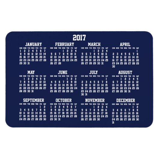 Calendrier bleu marine 2017 Grand Magnet flexible (Horizontal)