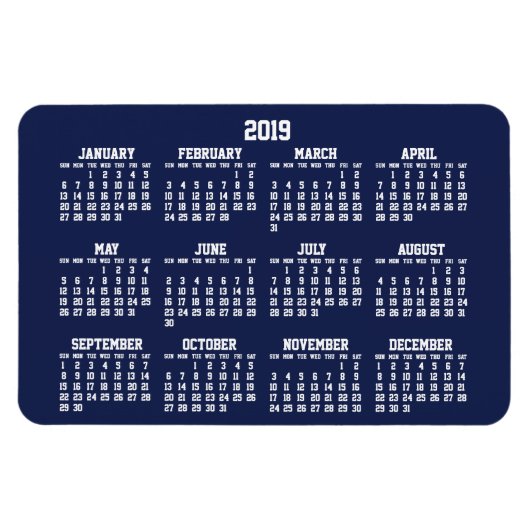 Calendrier bleu marine 2019 Grand Magnet flexible (Horizontal)