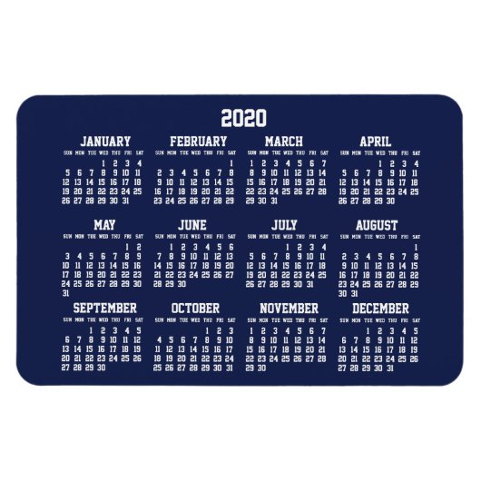 Calendrier bleu marine 2020 Grand Magnet flexible (Horizontal)