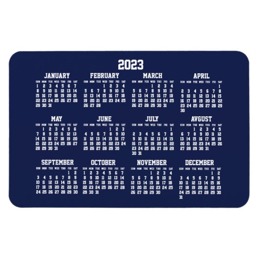 Calendrier bleu marine 2023 Grand Magnet flexible (Horizontal)