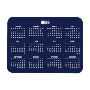 Calendrier bleu marine 2026 Magnet flexible