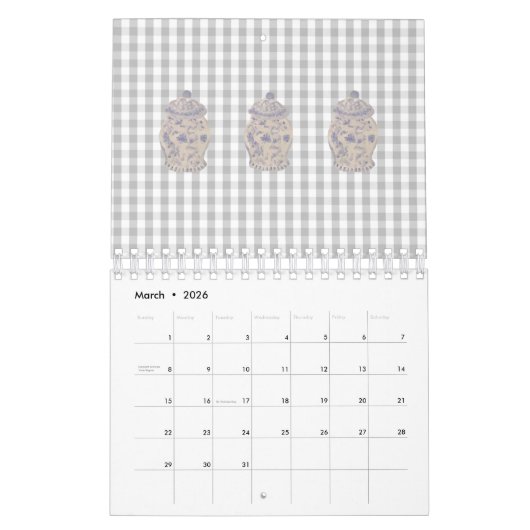 Calendrier Blue Chinoiserie Main Peint Ginger Jar Jars Cale (Mar 2026)