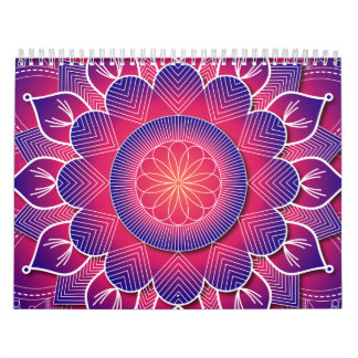 Calendrier Blue Purple Traditional Mandala Design    