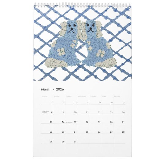 Calendrier Blue Staffordshire Chiens Lattice Trellis (Mar 2026)
