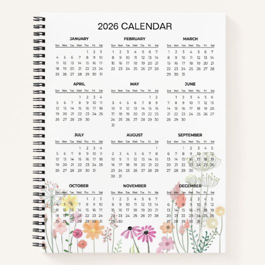 Calendrier Botanique Élégant Simple 2026 | Cahier (Devant)