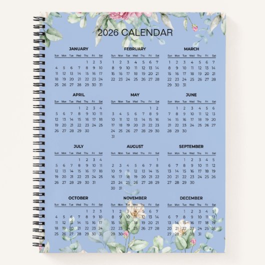 Calendrier Botanique Élégant Simple 2026 | Cahier (Devant)
