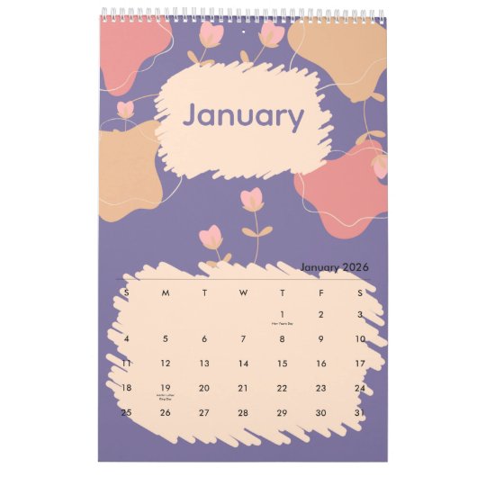 Calendrier Bright Abstract Pastel Flowers (Jan 2026)