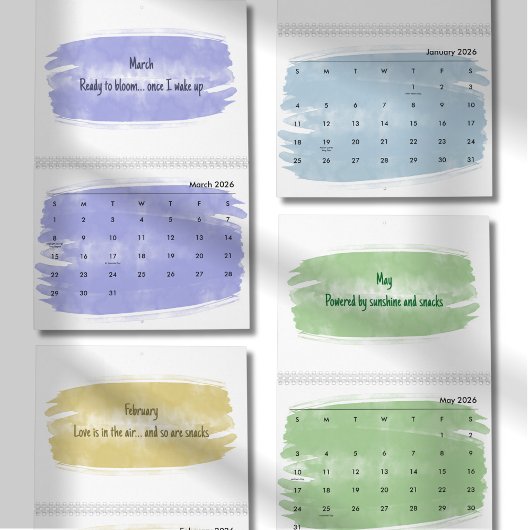 Calendrier Bright Watercolor Brush Quote Calendar 2026