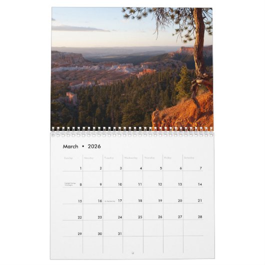 Calendrier Bryce Canyon (Mar 2026)