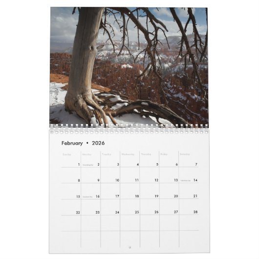 Calendrier Bryce Canyon (Feb 2026)