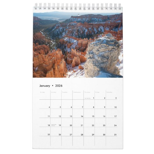 Calendrier Bryce Canyon (Jan 2026)