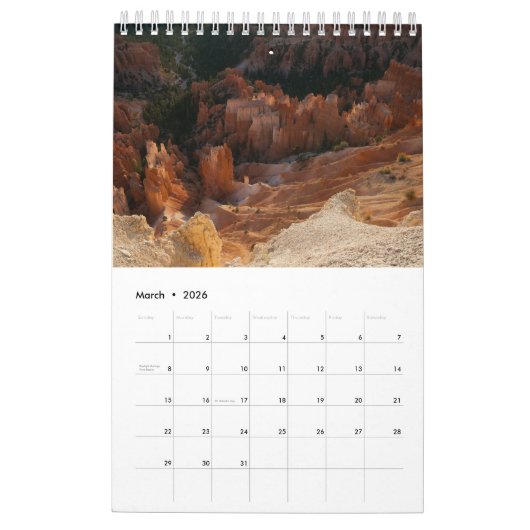 Calendrier Bryce Canyon (Mar 2026)