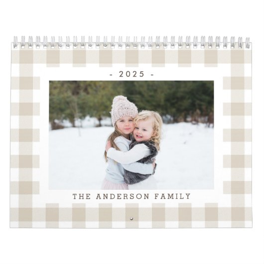 Calendrier Buffle beige rustique Check 2025 Photo (Protection)