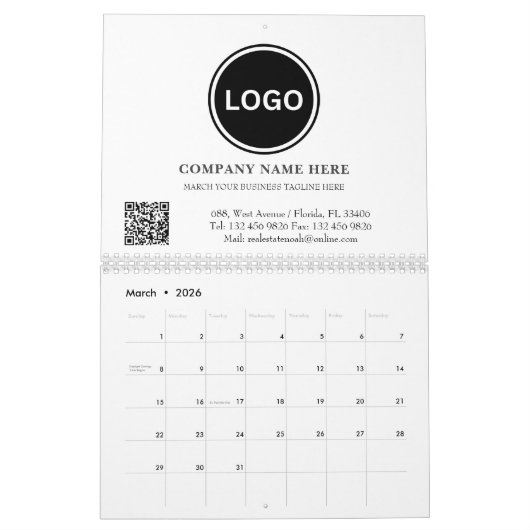 Calendrier Business Logo Code QR Entreprise Moderne (Mar 2026)