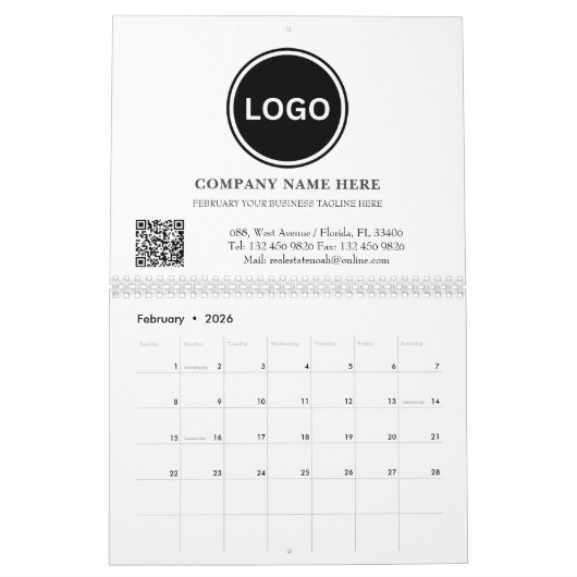 Calendrier Business Logo Code QR Entreprise Moderne (Feb 2026)