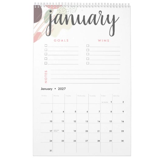 Calendrier Buts et gagne Pastel Abstrait (Jan 2027)