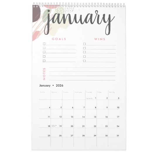 Calendrier Buts et gagne Pastel Abstrait (Jan 2026)