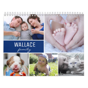 Calendrier Cadeau Bleu de Photos de Famille Personnalisées An