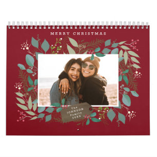 Calendrier Cadeau de Noël Feuillage d'hiver Rouge Vert Photo