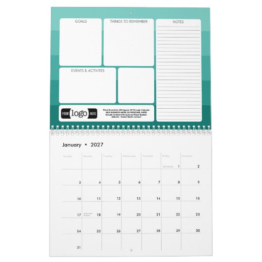 Calendrier Cadeau d'entreprise Logo - Objectif, Choses à Fair (Jan 2027)