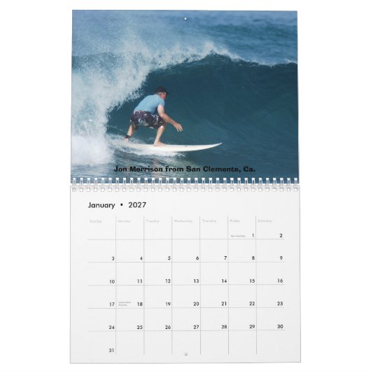 Calendrier Calander, vieux surf Costa Rica de types (Jan 2027)